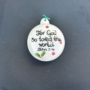 HandPainted Ceramic Nativity Scene Christmas Puff Ornament, John 3:16 on reverse